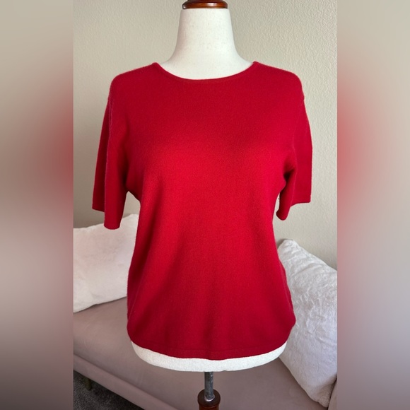 Lands' End Sweaters - Lands End Sweater 100% Cashmere Vibrant Red Short Sleeve Womens M Preppy Classic